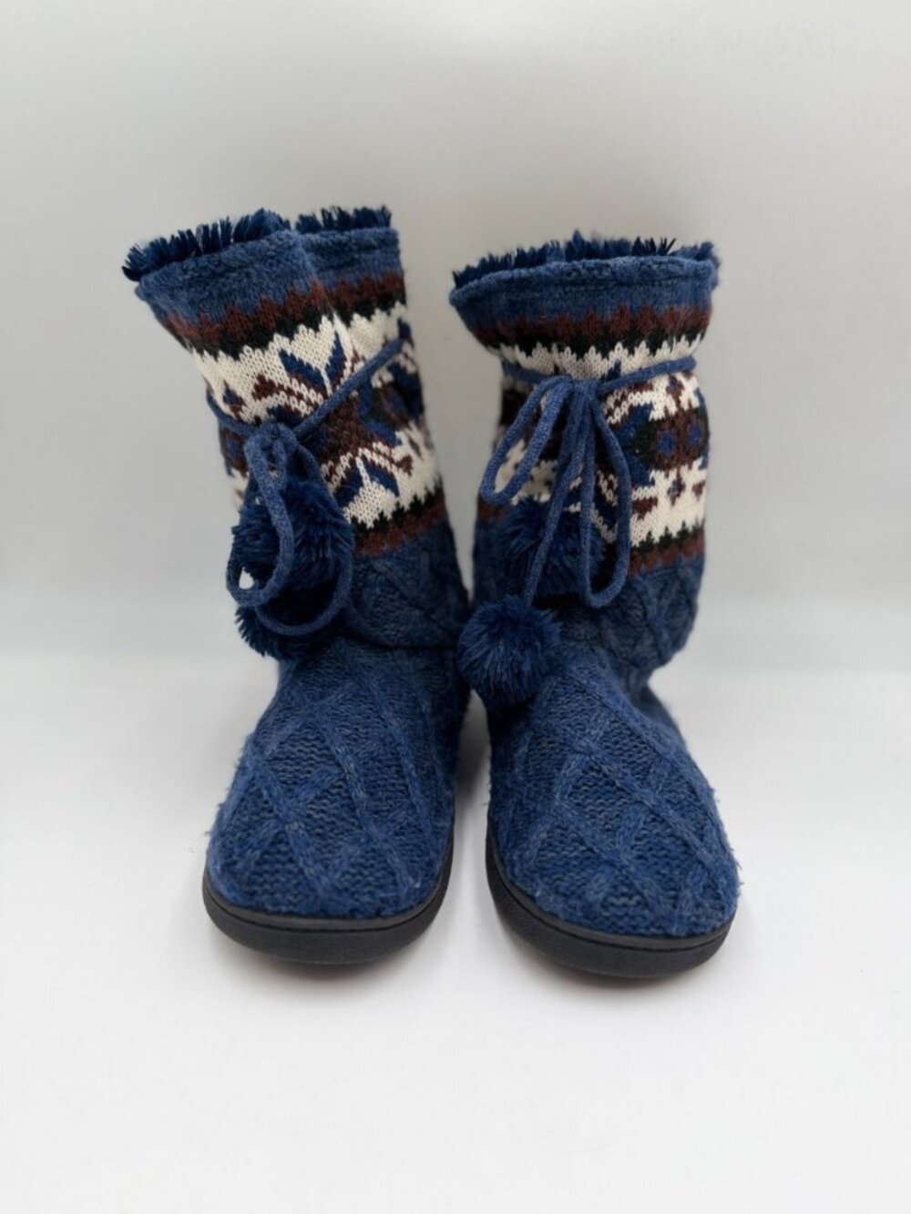 MUK LUKS Women’s L (10) Bootie Slippers Blue Pom Pom